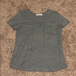 Live to be Spoiled Grey Vneck Front Tie Top